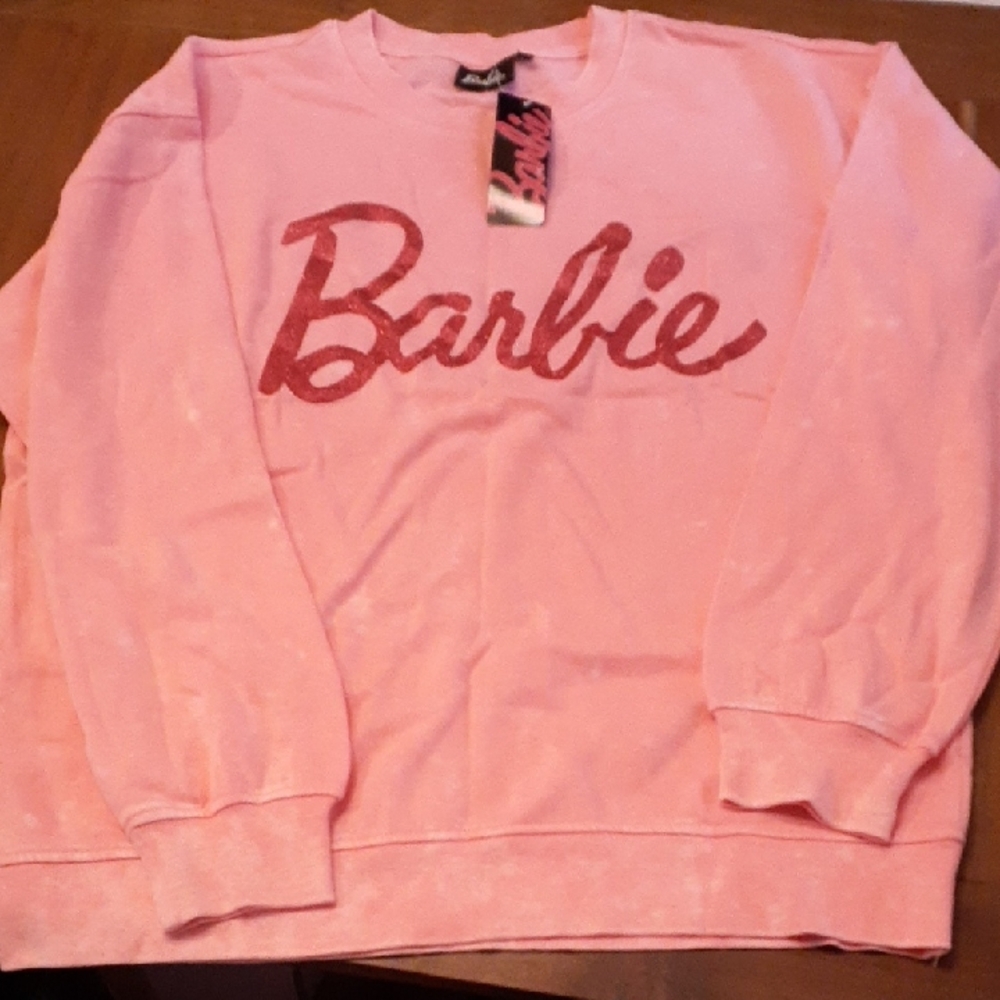 Barbie Bright Pink Logo Sweatshirt Distressed, XL, NWT